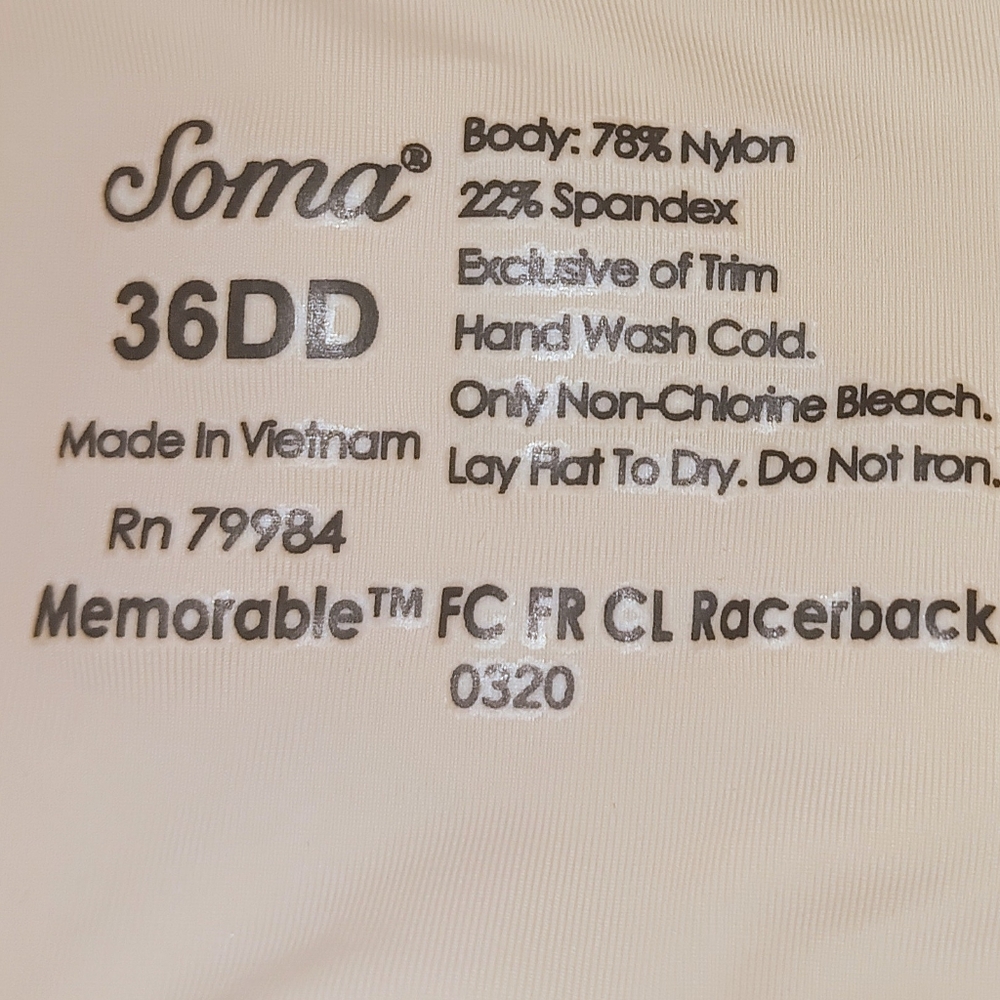 Soma Memorable 36 DD  Front Close Racerback Tan Bra